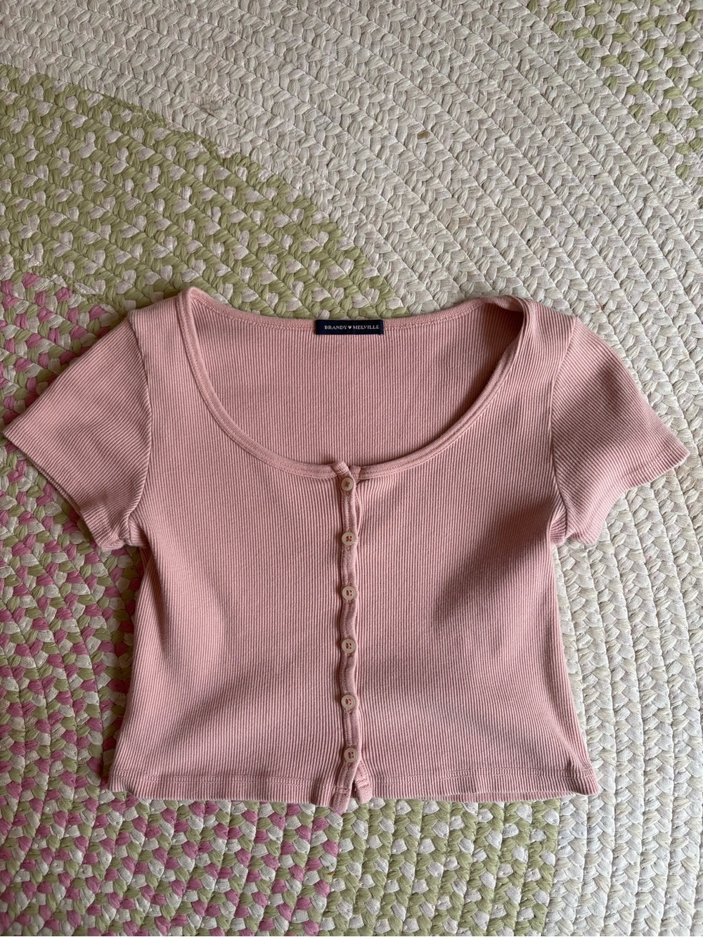Brandy Melville Pink Ribbed Button-Front Crop Top